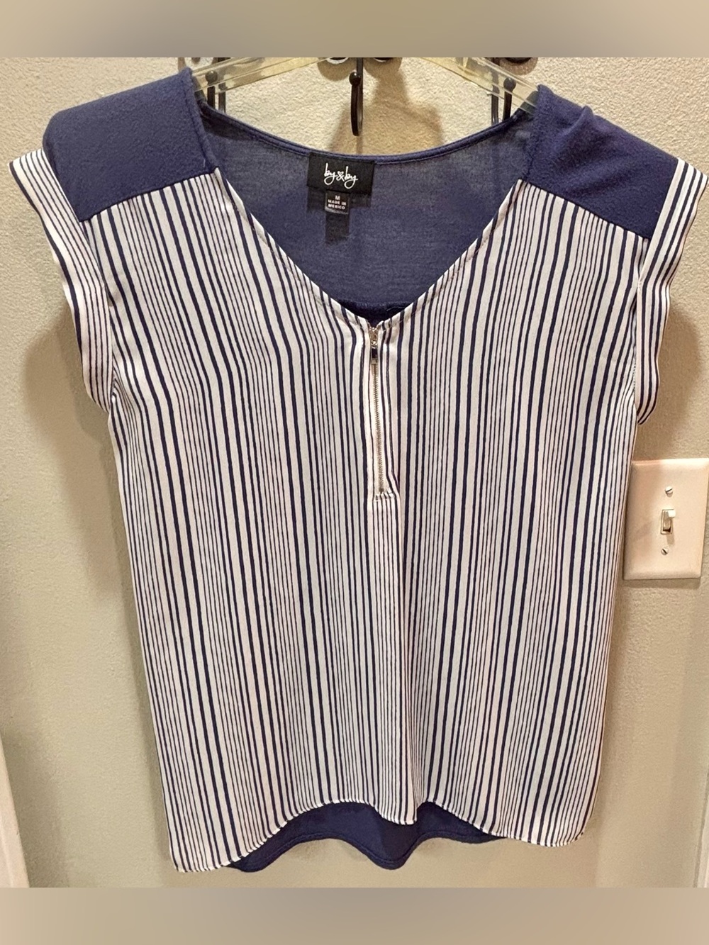 by & by Navy and White Striped Cap-Sleeve Blouse